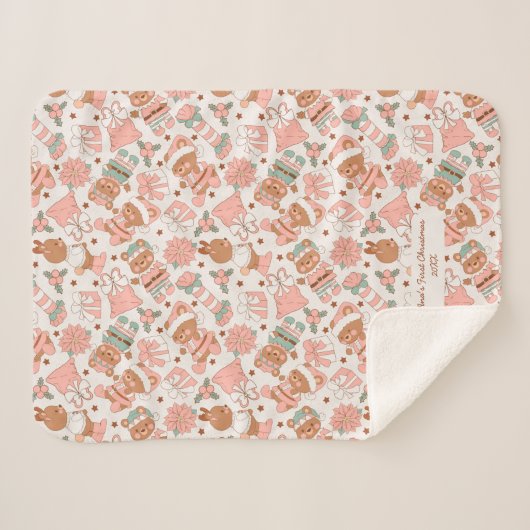 Baby Girl Eerste Kerstmis Gepersonaliseerd Sherpa Deken (Voorkant (horizontaal))