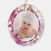 Baby Girl Eerste Kerstmis, Roze Bokeh, Twee foto's Keramisch Ornament (Links)