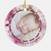 Baby Girl Eerste Kerstmis, Roze Bokeh, Twee foto's Keramisch Ornament (Achterkant)