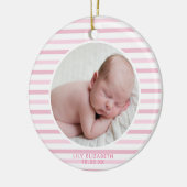 Baby Girl Eerste Kerstmis Zacht Roze Striping Keramisch Ornament (Links)