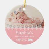 Baby Girl Eerste Kerstroze Aangepaste foto Keramisch Ornament (Voorkant)