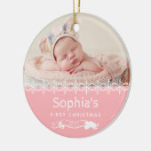 Baby Girl Eerste Kerstroze Aangepaste foto Keramisch Ornament (Links)