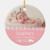 Baby Girl Eerste Kerstroze Aangepaste foto Keramisch Ornament (Achterkant)