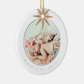 Baby Girl Eerste Kerstroze Snowflake Foto Keramisch Ornament (Rechts)