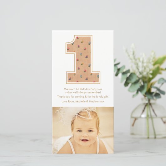  Baby Girl, eerste verjaardag Foto-kaart Bedankkaart (Staand voorkant)