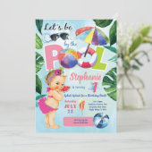 Baby girl eerste verjaardagsfeest tropisch kaart (Staand voorkant)