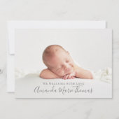 Baby Girl Elegant Pink Butterfly Modern Foto Aankondiging (Voorkant)