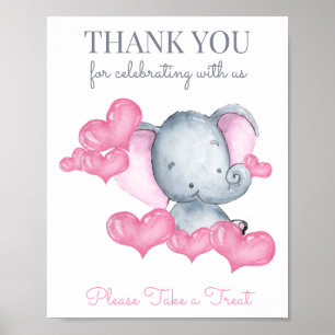 Baby Girl Elephant Baby shower Favor Table Sign Poster
