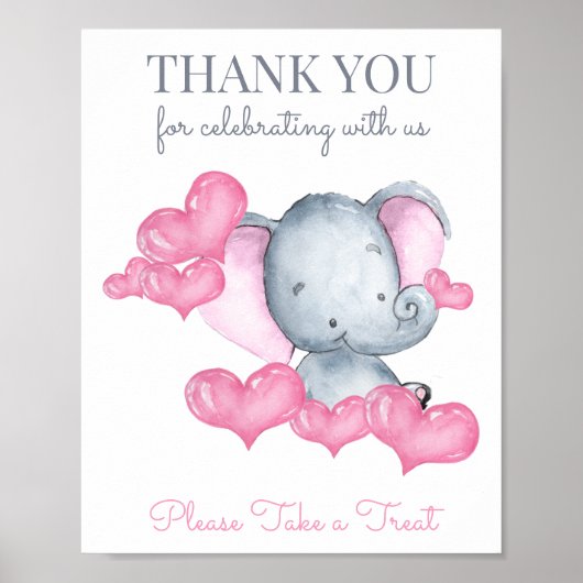 Baby Girl Elephant Baby shower Favor Table Sign Poster (Voorkant)