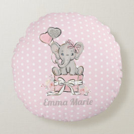 Baby Girl Elephant-ballonnen Roze Silver Glitter Rond Kussen