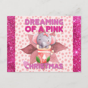 Baby Girl Elephant Dreaming of a Roze Kerstmis Briefkaart