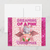 Baby Girl Elephant Dreaming of a Roze Kerstmis Briefkaart (Voorkant / Achterkant)