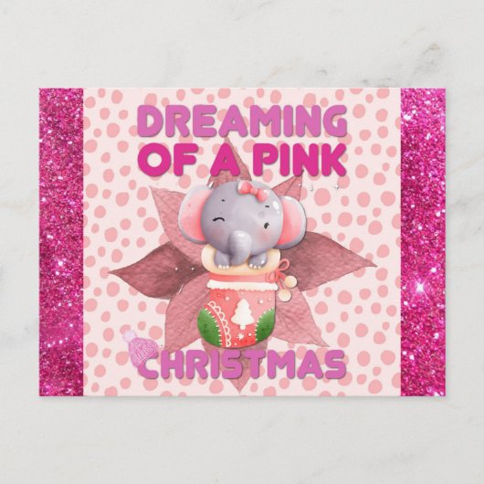 Baby Girl Elephant Dreaming of a Roze Kerstmis Briefkaart (Voorkant)