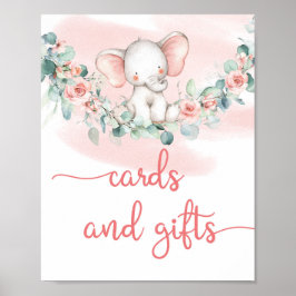 Baby Girl Elephant eucalyptus cards en cadeaubord Poster