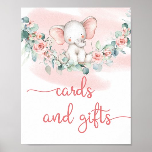 Baby Girl Elephant eucalyptus cards en cadeaubord Poster (Voorkant)