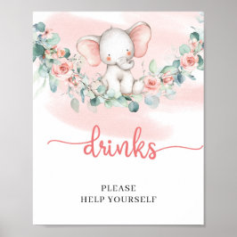 Baby Girl Elephant eucalyptus drink tabel bord Poster
