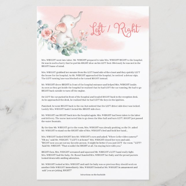 Baby Girl Elephant eucalyptus Linkerrechts spel (Voorkant)