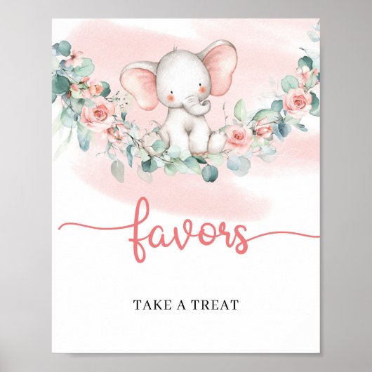 Baby Girl Elephant eucalyptus met een bord met sch Poster (Voorkant)