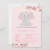Baby Girl Elephant, Floral Baby shower Kaart (Voorkant)