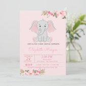 Baby Girl Elephant, Floral Baby shower Kaart (Staand voorkant)