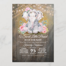 Baby Girl Elephant Floral Baby shower Uitnodiging