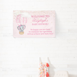 Baby Girl Elephant Hot Air Ballon Baby shower Spandoek