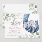 Baby Girl Elephant Leaves Baby shower Invitation Kaart (Voorkant / Achterkant)