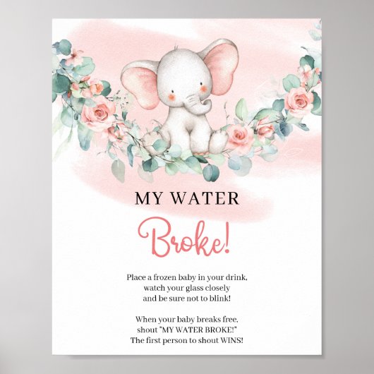 Baby Girl Elephant My Water Broke-gebarentaal Poster (Voorkant)