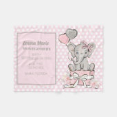 Baby Girl Elephant Pink Silver Birth Aankondiging Fleece Deken (Voorkant (Horizontaal))