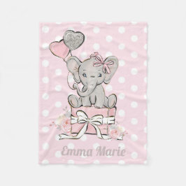 Baby Girl Elephant Pink Silver Glitter Balloons Fleece Deken