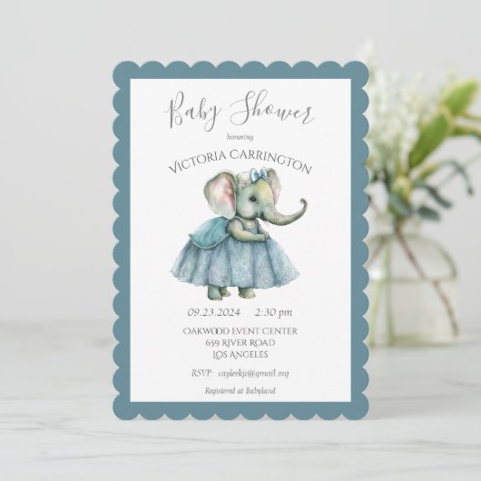 Baby Girl Elephant Shower Invitation Kaart (Staand voorkant)