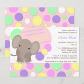 Baby Girl Elephant Shower Invitation Kaart (Voorkant / Achterkant)