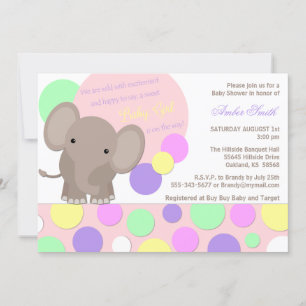 Baby Girl Elephant Shower Invitation Kaart