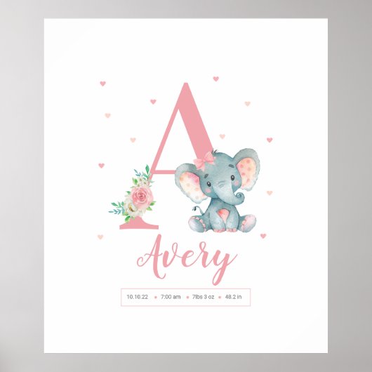 Baby Girl Elephant Sign Nurser Poster (Voorkant)
