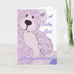 Baby Girl Felicitaties Teddy Bear in Pink Kaart