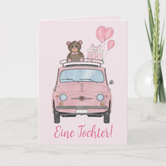 Baby Girl Fiat 500 Duitse felicitaties Kaart (Voorkant)