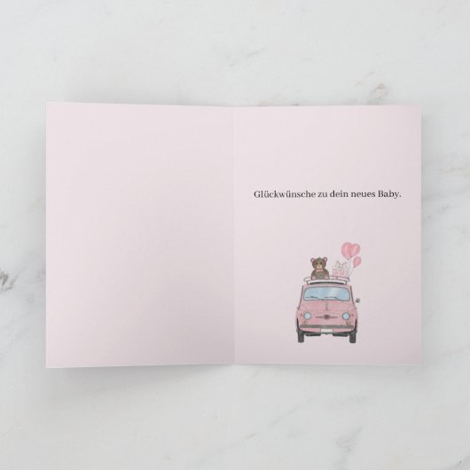 Baby Girl Fiat 500 Duitse felicitaties Kaart (Binnen)