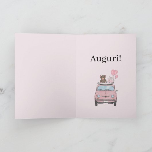 Baby Girl Fiat 500 Italiaanse felicitaties Kaart (Binnen)