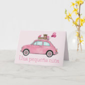 Baby Girl Fiat 500 Spaanse felicitaties Kaart (Gele Bloem)