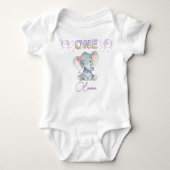 Baby Girl First Birthday Name Elephant Cute One Romper (Voorkant)