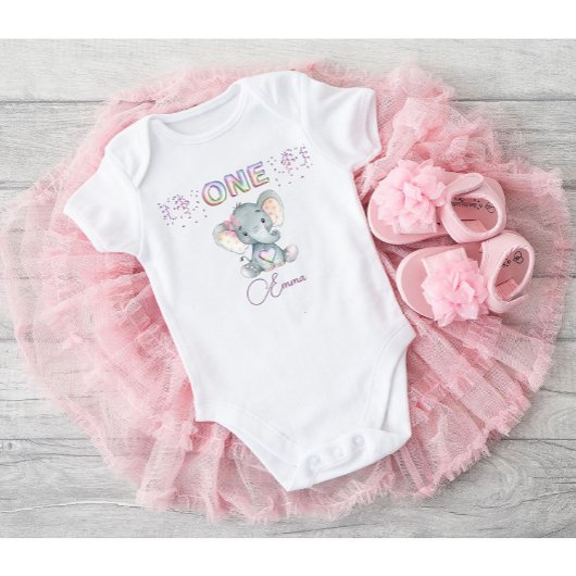 Baby Girl First Birthday Name Elephant Cute One Romper