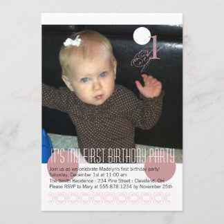 Baby Girl First Birthday Party Invitation Kaart