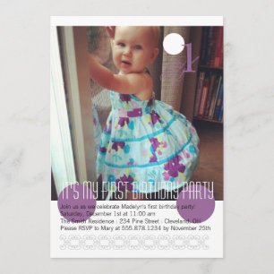 Baby Girl First Birthday Party Invitation Kaart