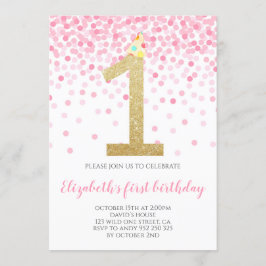 Baby Girl First Birthday Pink Confetti Girl Party Kaart