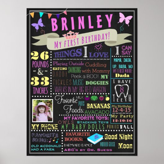 Baby Girl First Birthday Poster (Voorkant)