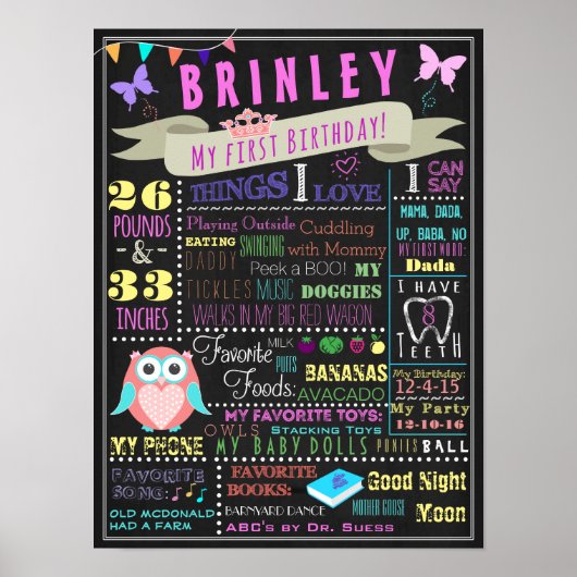Baby Girl First Birthday Poster (Voorkant)