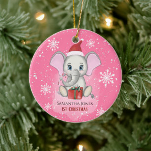 Baby Girl First Christmas Cute Elephant Holidays Keramisch Ornament