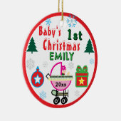 Baby Girl First Christmas Green NAME Keramisch Ornament (Rechts)