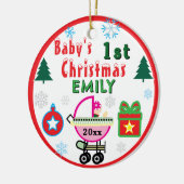 Baby Girl First Christmas Green NAME Keramisch Ornament (Links)