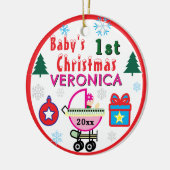 Baby Girl First Christmas Pink Hat NAME Keramisch Ornament (Links)